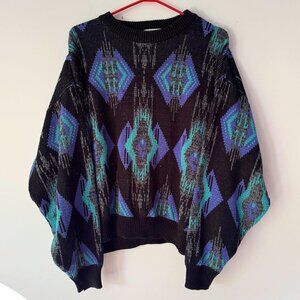 90s vintage mens geometric abstract print retro acrylic knit grandpa sweater